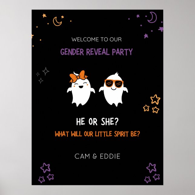 Halloween Gender Reveal Party Welcome Poster Sign (Front)