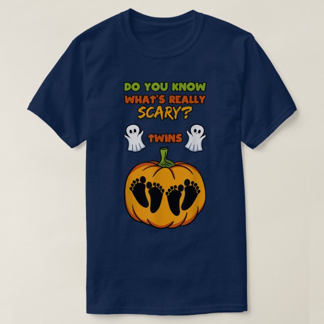 Halloween Gender Reveal Twins Baby Shower Party  T-Shirt (Design Front)