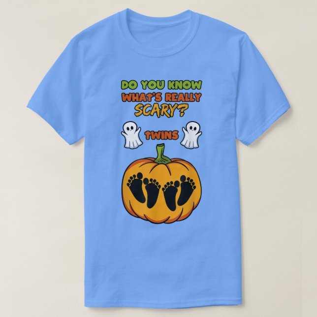 Halloween Gender Reveal Twins Baby Shower Party  T-Shirt (Design Front)
