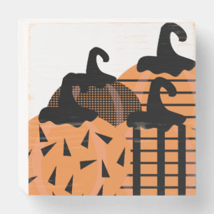 Halloween Geometrical Pumpkins Black Orange Wooden Box Sign