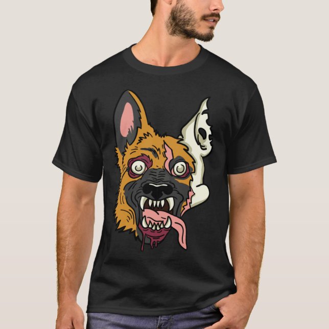 Halloween German Shepherd Dog Zombie Monster T-Shirt (Front)