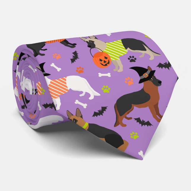 Halloween German Shepherd Neck Tie (Rolled)