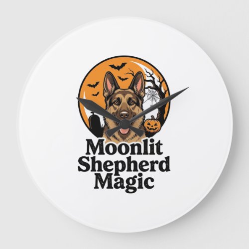 Halloween German Shepherd Spooky Moon Dog Lover Sh Large Clock