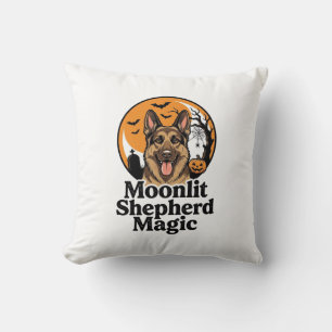 Halloween German Shepherd Spooky Moon Dog Lover Sh Throw Pillow