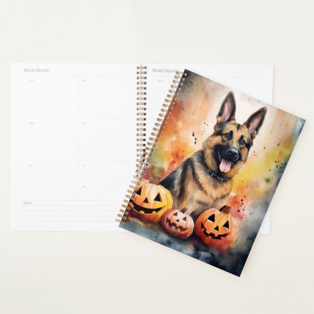Halloween German Shepherd With Pumpkins Scary  Planner (Display)