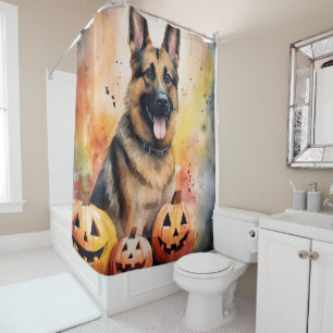 Halloween German Shepherd With Pumpkins Scary  Shower Curtain