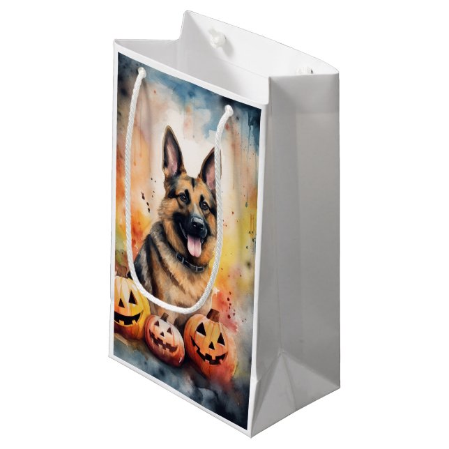 Halloween German Shepherd With Pumpkins Scary  Small Gift Bag (Front Angled)