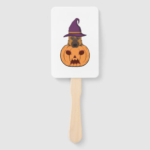 Halloween German Shepherds With Witch Hat Stuck In Hand Fan