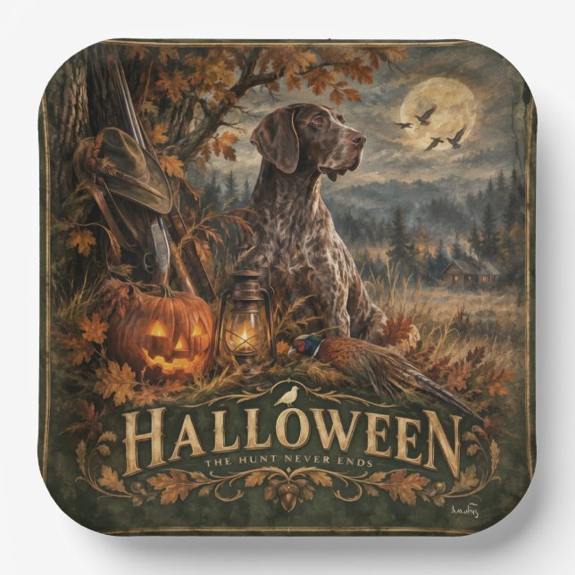 Halloween German Shorthaired Pointer  Paper Plates (Front)