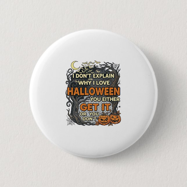 Halloween Get It Spooky Tree Pumpkins Bats Spiderw Button (Front)