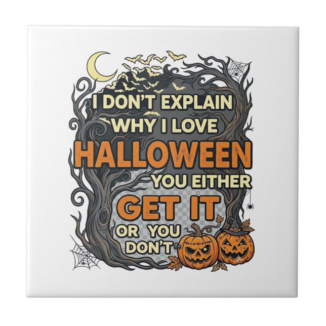 Halloween Get It Spooky Tree Pumpkins Bats Spiderw Ceramic Tile (Front)