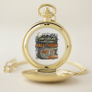 Halloween Get It Spooky Tree Pumpkins Bats Spiderw Pocket Watch