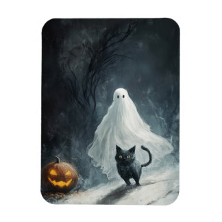 Halloween Ghost and Black Cat Magnet