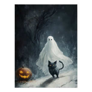 Halloween Ghost and Black Cat Poster