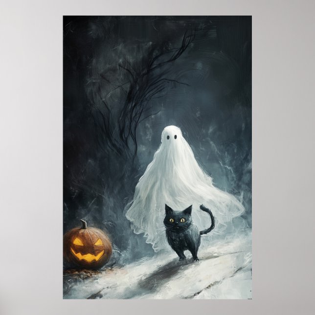 Halloween Ghost and Black Cat  Poster (Front)