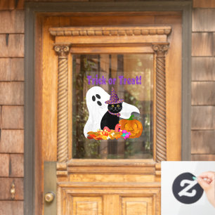 Halloween Ghost and Black Cat  Window Cling