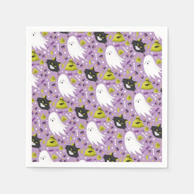 Halloween Ghost and Black Cats Napkins (Front)