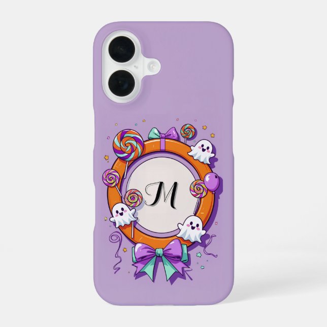 Halloween Ghost and Candy Wreath in Purple iPhone Case (Back)