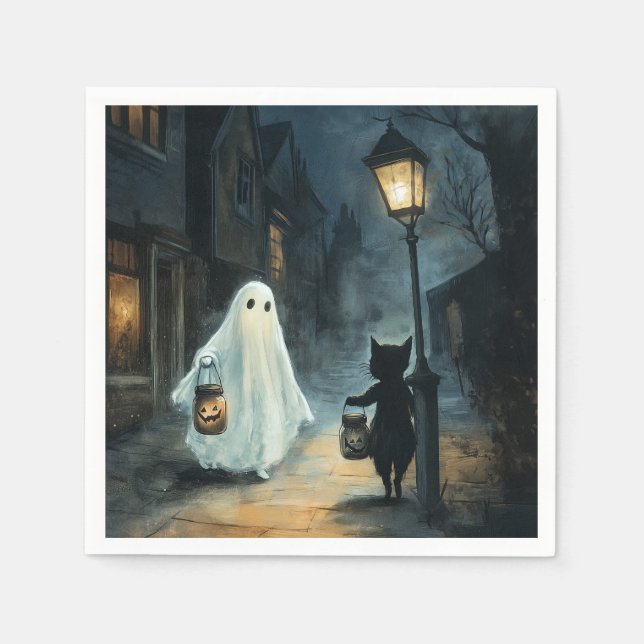 Halloween Ghost and Cat Encounter Napkins (Front)