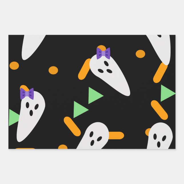 Halloween Ghost and Confetti Wrapping Paper Sheets (Front)