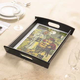 Halloween Ghost and Jack-o-Lantern Serving Tray
