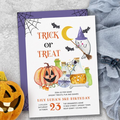 Halloween Ghost and Potion Trick or Treat Birthday Invitation