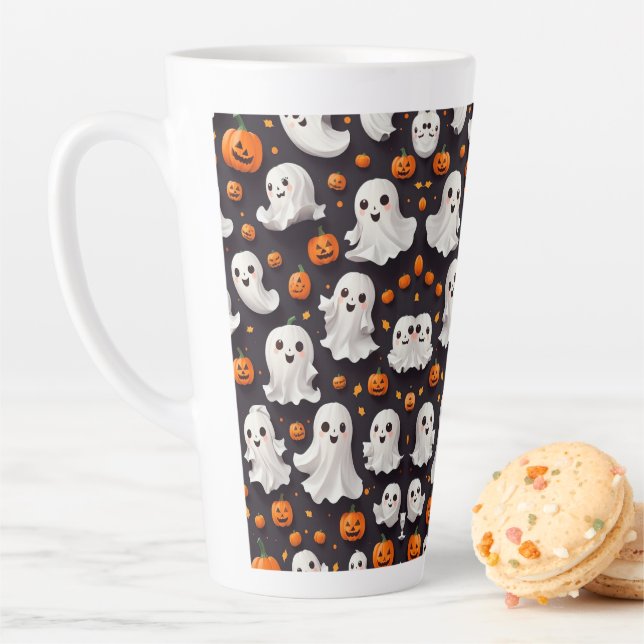 Halloween Ghost and Pumpkin Latte Mug (In Situ)