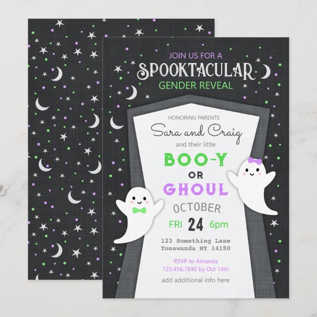 Halloween ghost baby gender reveal invitation (Front/Back)