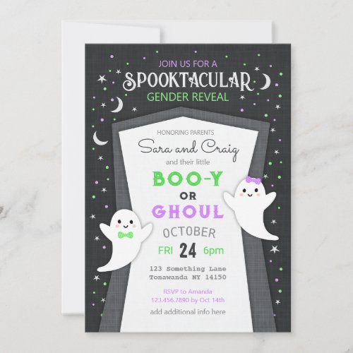 Halloween ghost baby gender reveal invitation
