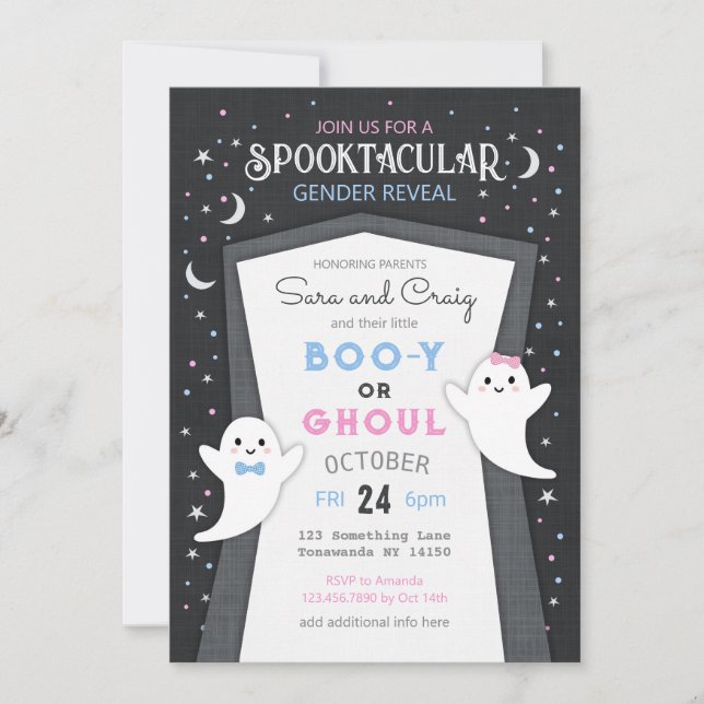 Halloween ghost baby gender reveal invitation (Front)