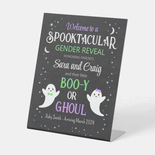 Halloween ghost baby gender reveal  pedestal sign