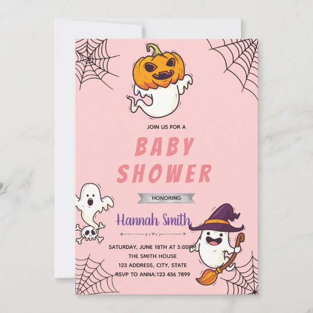 Halloween ghost baby shower girl invitation (Front)