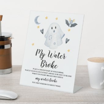 Halloween Ghost Baby Shower Water Broke Game Pedestal Sign | Zazzle