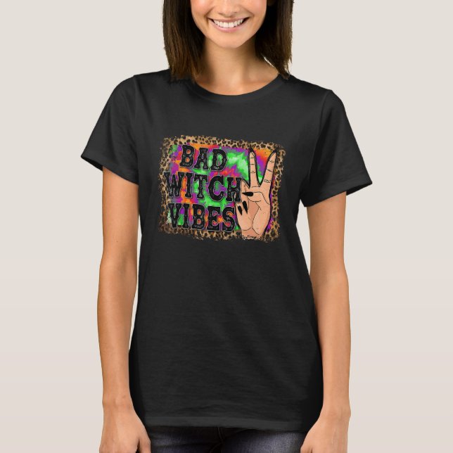 Halloween Ghost Bad Witch Spooky Vibes Leopard Sea T-Shirt (Front)