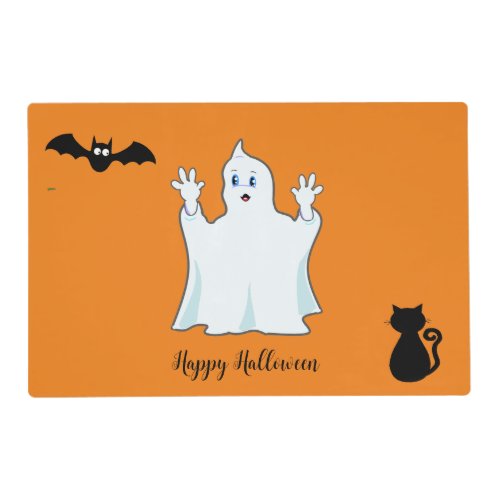 Halloween ghost bat  black cat on orange placemat
