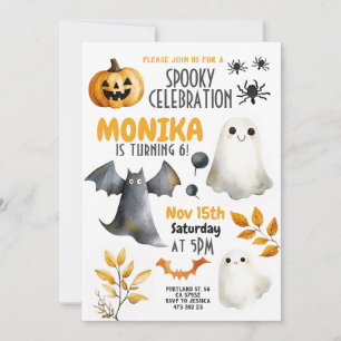 Halloween Ghost Bat Pumpkin Kids Birthday  Invitation