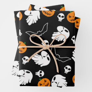 Halloween Ghost Bats Skull Pumpkin Wrapping Paper Sheets