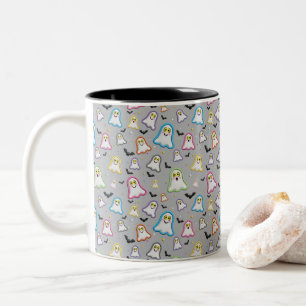 Halloween Ghost, Bats, Star, Confetti on Grey Two-Tone Coffee Mug