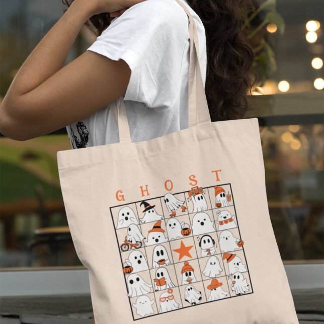 Halloween Ghost Bingo-Style Tote Bag (This item is for display purposes only to illustrate the design element. )
