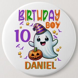 Halloween Ghost Birthday Boy Spooky Party Design Button