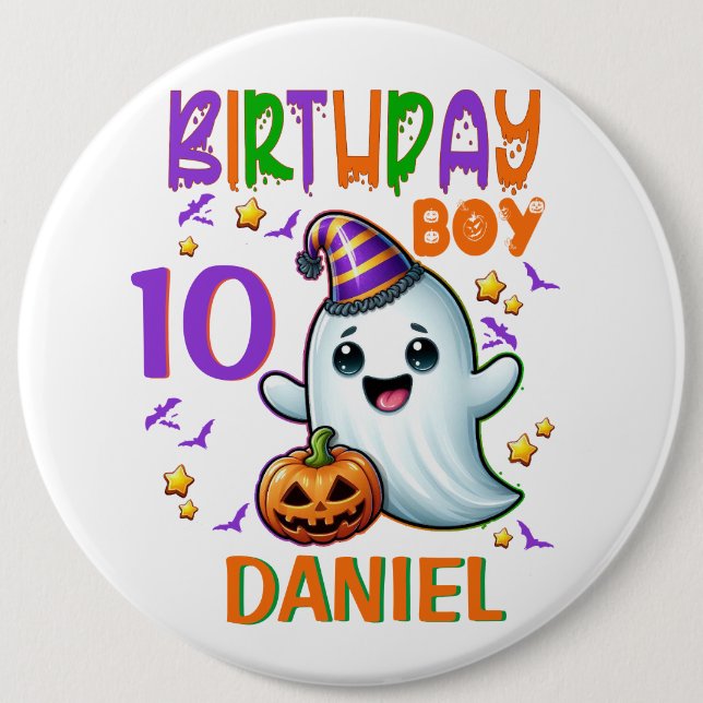 Halloween Ghost Birthday Boy Spooky Party Design Button (Front)