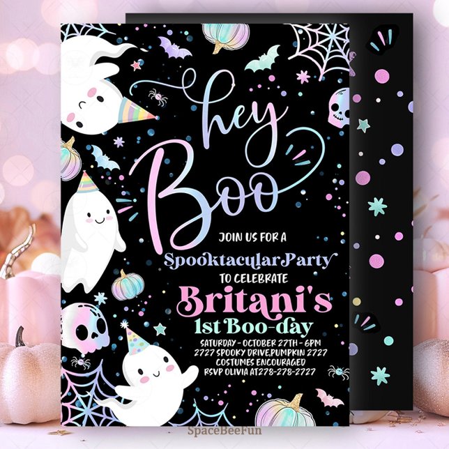 Halloween Ghost Birthday Invitation Party Hey Boo  (Halloween Ghost Birthday Invitation Party Hey Boo Girly Cute Ghost Birthday Spooktacular Halloween )
