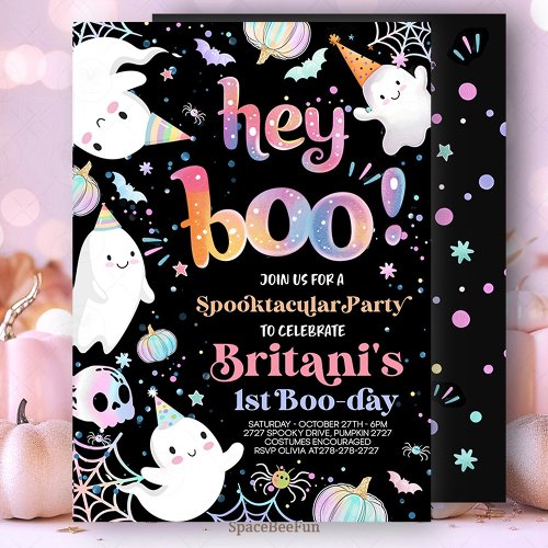 Halloween Ghost Birthday Invitation Party Hey Boo