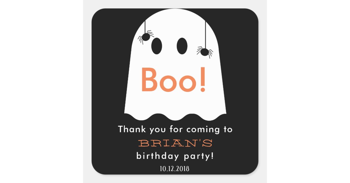 Halloween Ghost Birthday Thank You Black Sticker | Zazzle