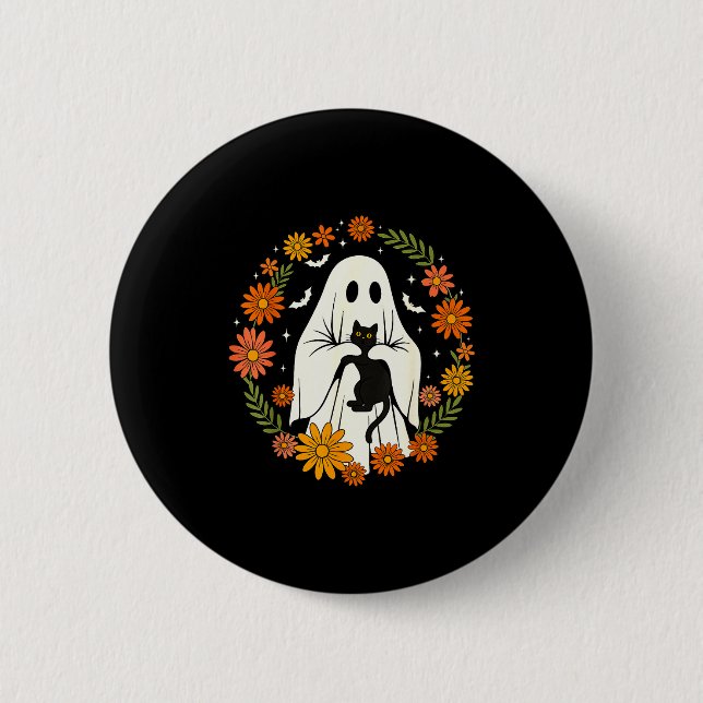 Halloween Ghost Black Cat Cute Funny  Button (Front)