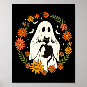 Halloween Ghost Black Cat Cute Funny  Poster