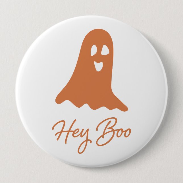 Halloween Ghost Boo Orange and White Button Pin (Front)