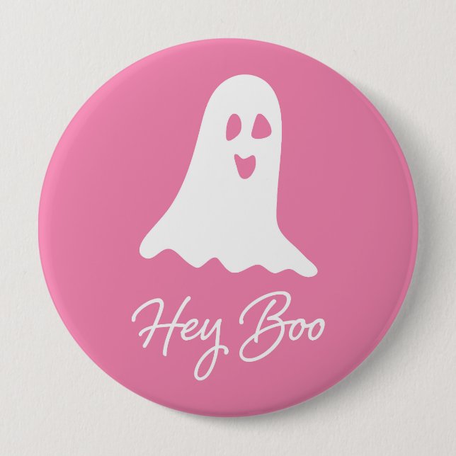 Halloween Ghost Boo Pink and White Button Pin (Front)