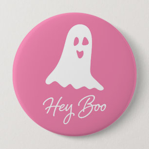 Halloween Ghost Boo Pink and White Button Pin