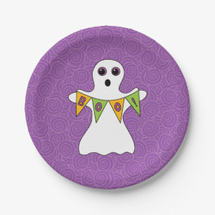 Halloween Ghost Boo Purple Party Paper Plates